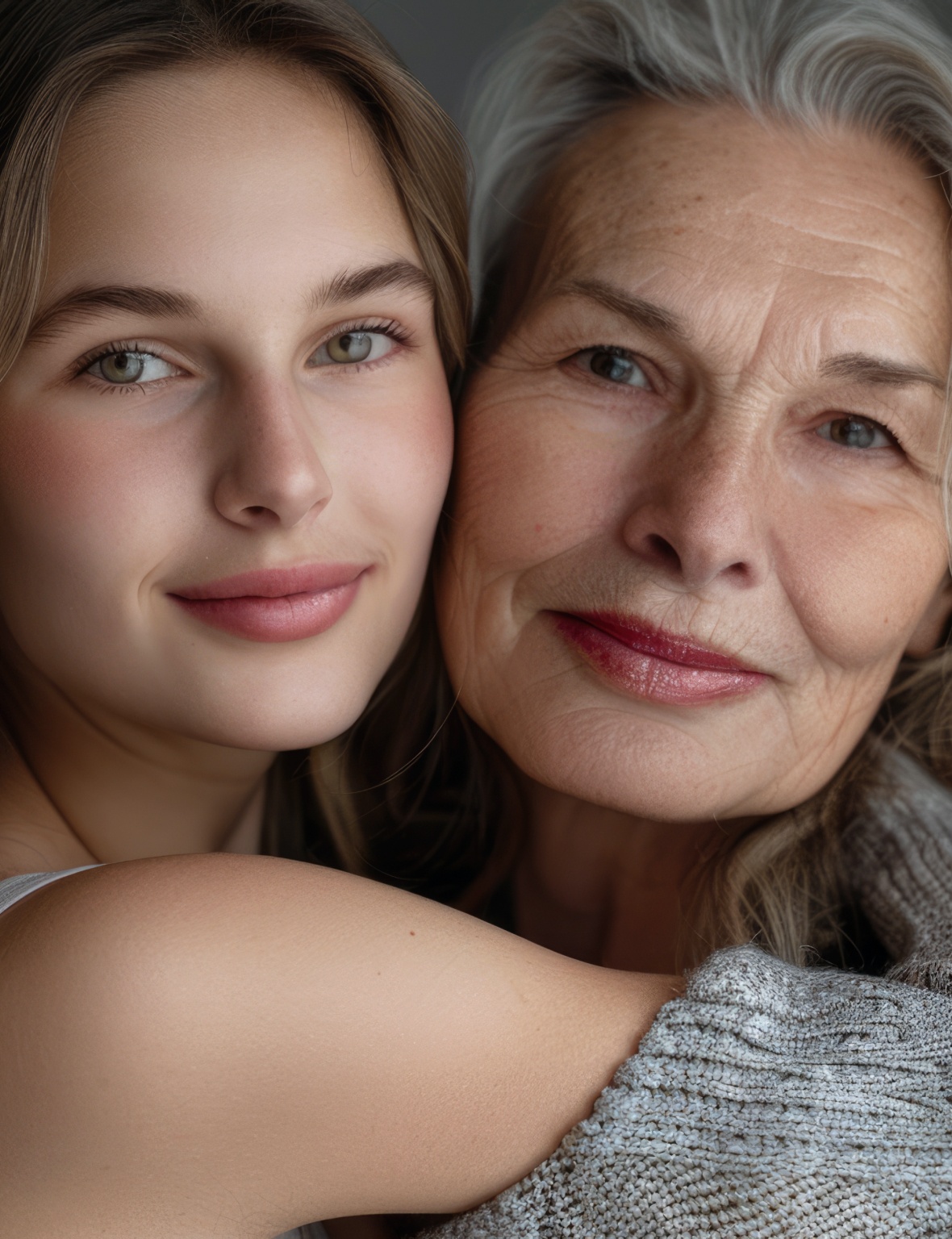 Photo stylisee de deux femmes de differente age se donnant un calin injections de toxine botulique | Dr Aida Cheriet Paris